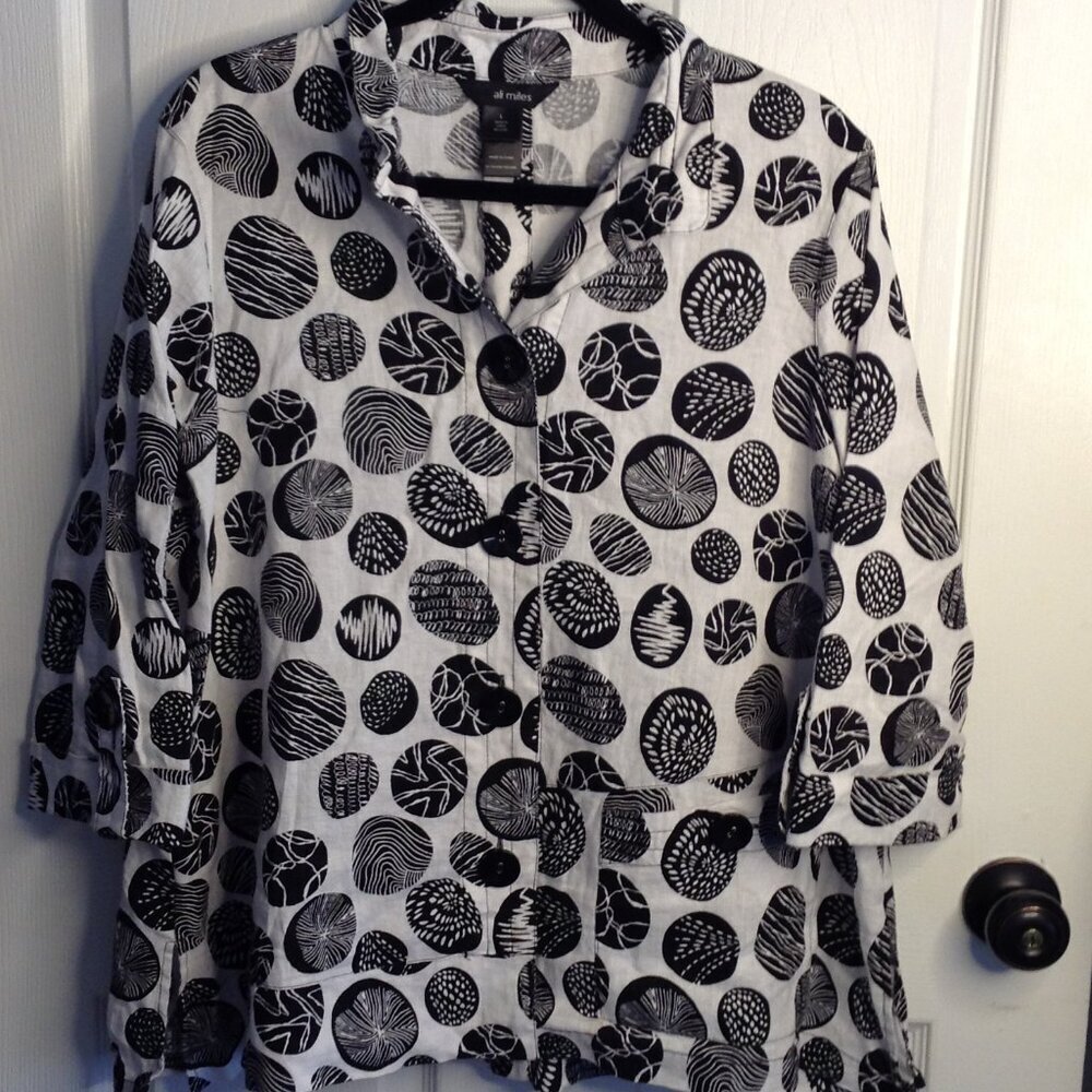 Ali Miles "L" Linen Pocketed  Duster/blazer; Quiet Lux, Avant Garde, Geometric